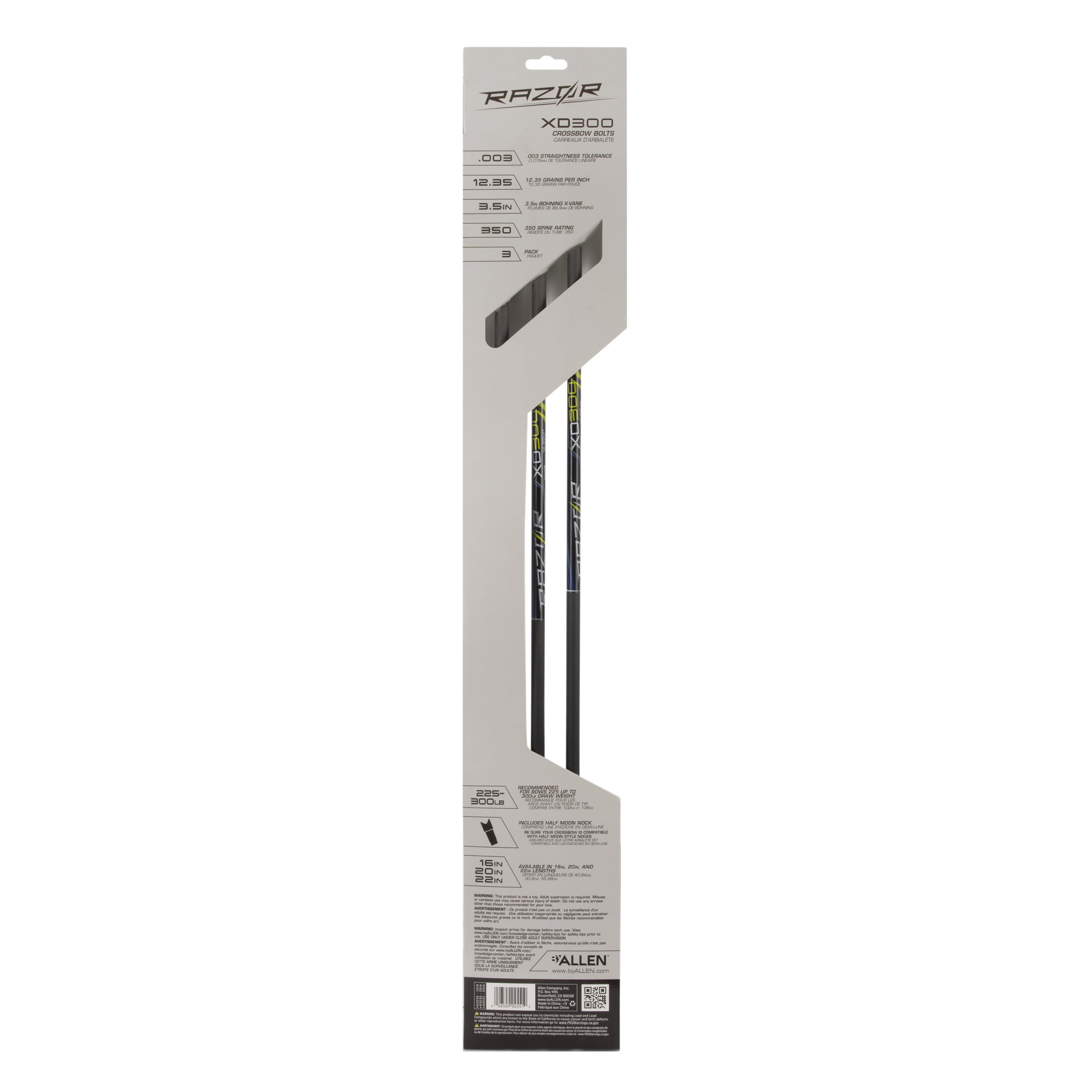 Razor Xd300 20" Crossbow Bolt 3 Pack By Allen Company, Black