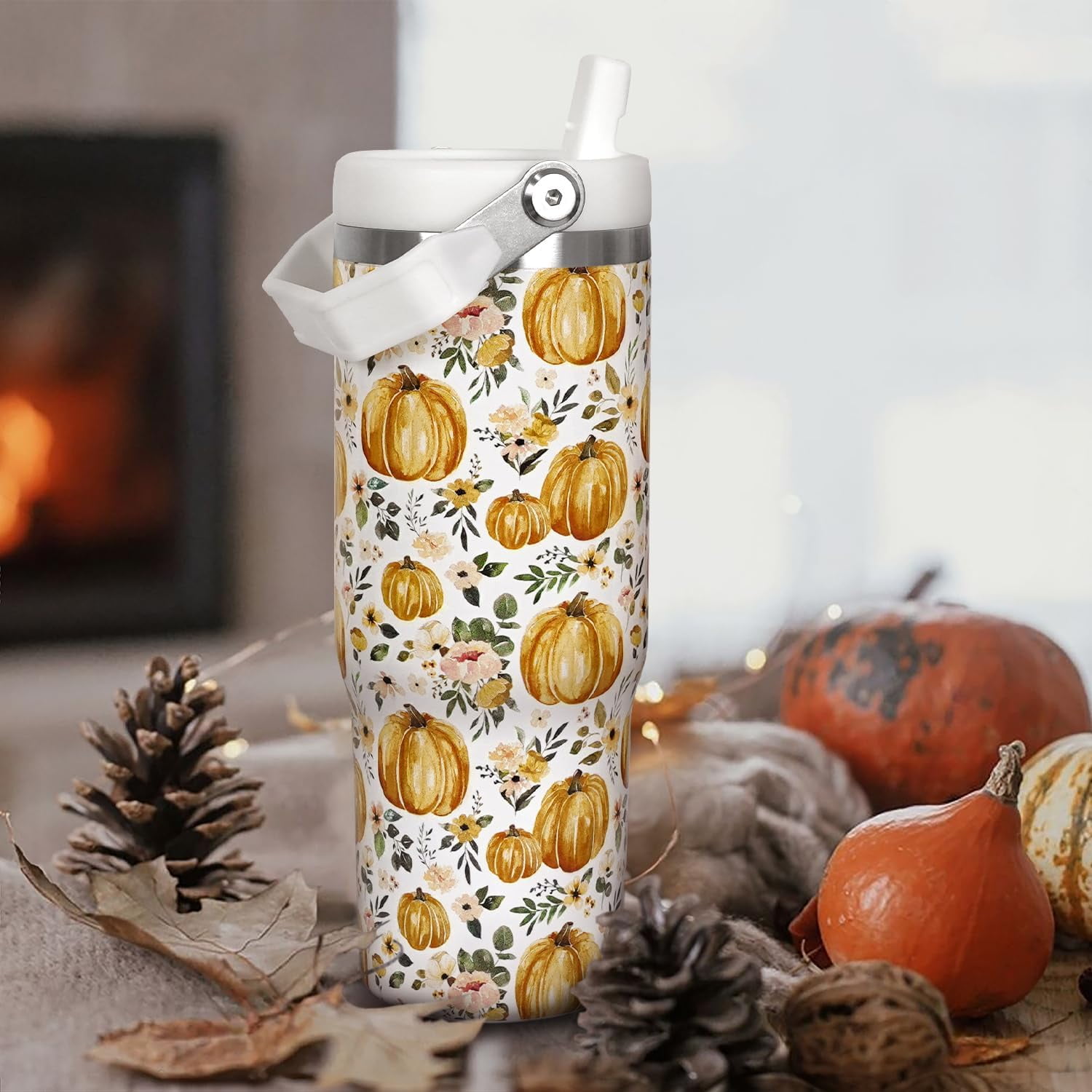 Christmas Tumbler with Handle and Straw Lid 40 oz,Cute Christmas Gifts for Women Xmas Lights Snowflakes Vacuum Insulated Leak Proof Tumbler,Winter Holiday Accessories Stainless Steel Coffee Cup Mug