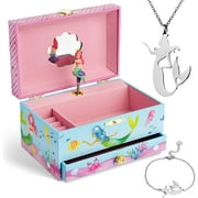 Jewelkeeper Mermaid Music Jewelry Box & Little Girls Jewelry Set - 3 Mermaid Gifts for Girls