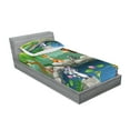 thumbnail image 2 of Ambesonne Cartoon Fitted Sheet & Pillow Sham Set, Colorful Scene of Animals, Twinxl, Lime Green and Multicolor, 2 of 2