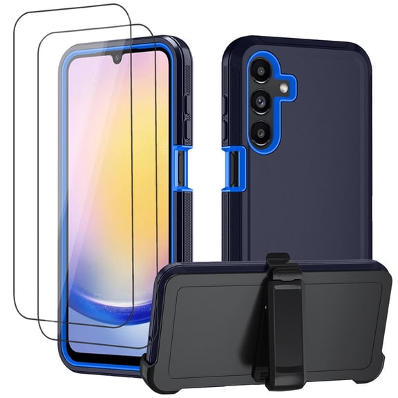 Phone Case for Samsung Galaxy A16 5G & Galaxy A17 5G, Comes with 2 Pack Screen Protector and Belt Clip, Heavy Duty 3-Layer Hybrid Silicone Shockproof Protective Cover, Blue