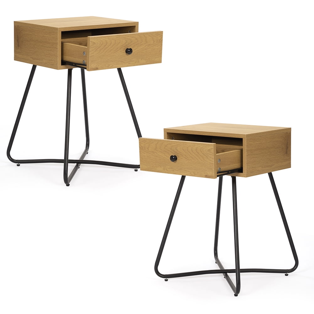 Kepooman U-Shaped Nightstands for Bedroom, Set of 2 Bedside Furniture for Living Room, Bedside End Table for Home Office with Metal Legs, Oak Kepooman U-Shaped Nightstands for Bedroom, Set of 2 Bedside Furniture for Living Room, Bedside End Table for Home Office with Metal Legs, Oak