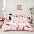 thumbnail image 2 of Homewish Pastel Halloween Ghost Bedding,Bat Candle Pumpkin Pattern Duvet Cover Full,Light Pink Brown,Pink Reversible,3pcs,1 Duvet Cover and 2 Pillowcases, 2 of 5