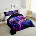 thumbnail image 3 of Manfei Video Game 3 Pieces Queen Comforter Set,Geometric Stripes Ultra Soft Bedding Sets,Black Purple Bedding Comforter Set,Lightweight Gamepads Bedroom Decoration,Reversible, 3 of 8