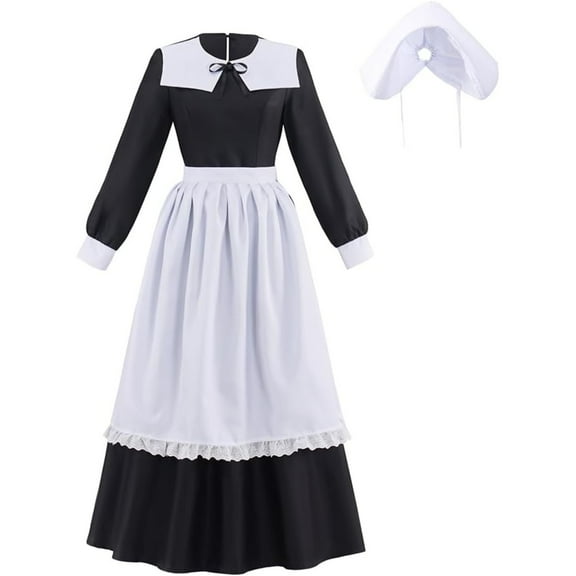 Victorian Colonial Maid Dress Women Costume Civil War Prairie Colonial Dress Outfit