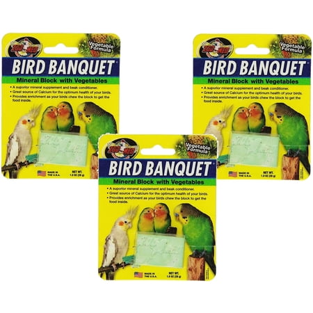 Zoo Med Bird Banquet Mineral Block Vegetable Seed Formula Food 1 oz. 3-Pack