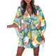 thumbnail image 1 of SAYOO Vestido Casual con Cuello en V para Mujer, Manga Media Hoja/Floral/Estampado Irregular Patrón Botón Pecho Cintura Elástica Falda de Una Pieza SAYOO casual, 1 of 4