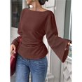 thumbnail image 4 of Camisas de Larga para Mujer, Tops Cortos de Otoño para Salir, Informales, con Cuello , Mangas Acampanadas, Acanalados, con Cordones, Ropa Y2K Café S, 4 of 8