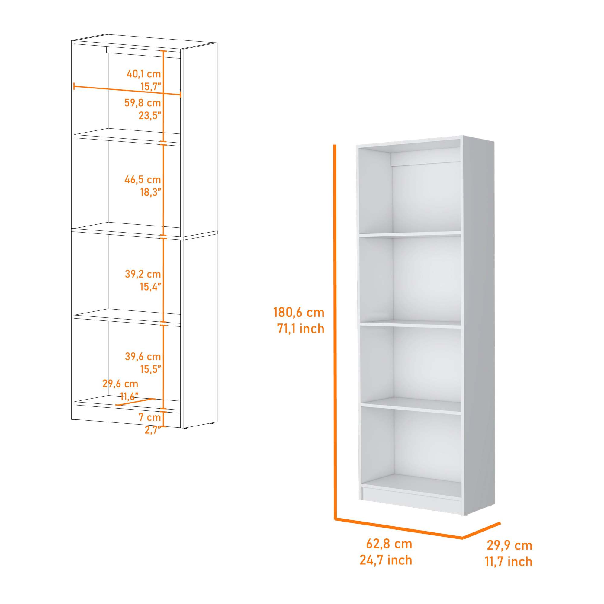 4-Tier Tall Bookcases 71.1" Freestanding Storage Living Shelves Bookcase