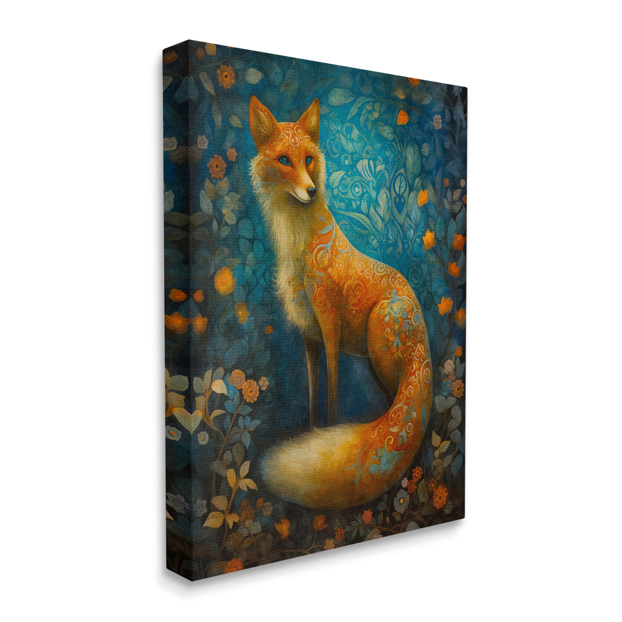Stupell Industries Patterned Forest Fox Animals & Insects Painting Gallery Wrapped Canvas Print Wall Art, 30 x 40