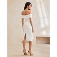 thumbnail image 2 of Elegant White Off-The-Shoulder Cinched Waist Fitted Midi Dress For Women Party Occasion, 2 of 6
