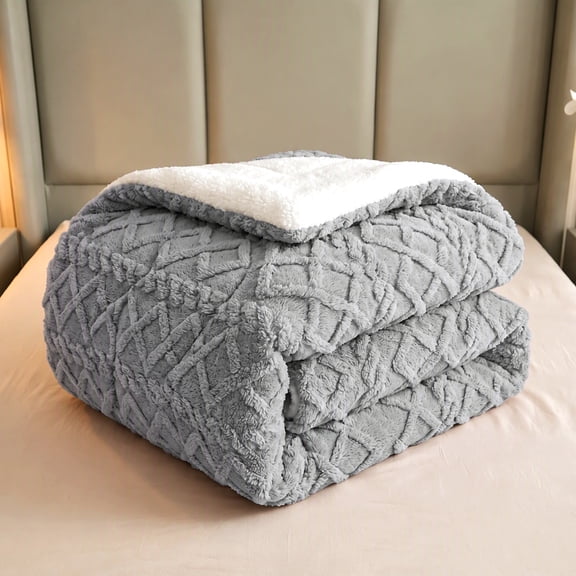 Dual‑Sided Plush Comforter, Thick Warm Fluffy Bedding Comforter for Cold Weather, Soft Cozy Bed Comforter for All‑Season Use Twin size Light gray