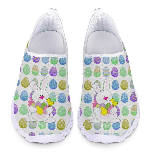 Zapatillas de deporte ligeras y transpirables con estampado de conejito de huevo colorido, zapatos casuales cómodos de verano para mujer