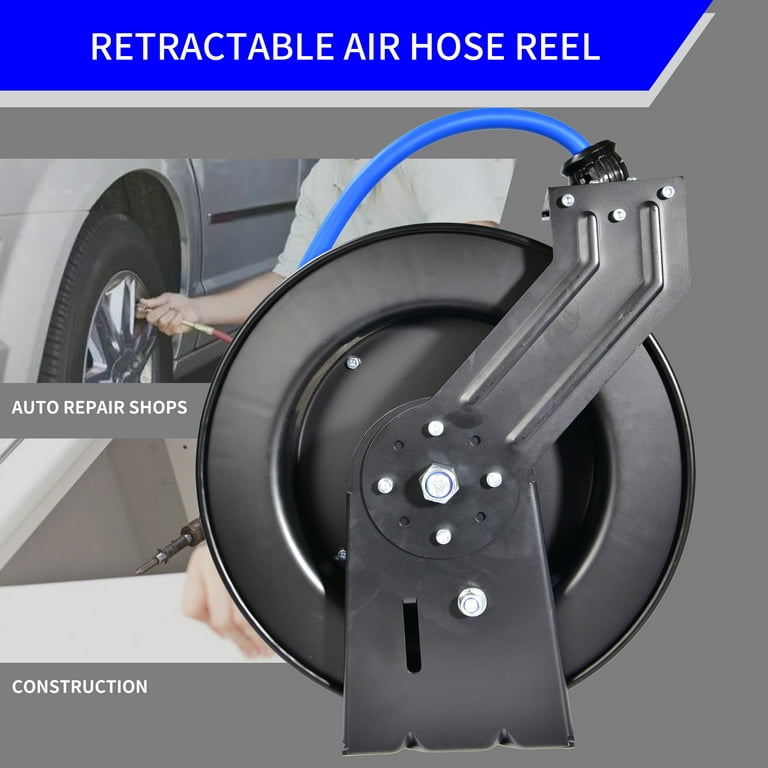 Retractable Air Hose Reel, 1/2 Inch x 50' Ft Wall Mount Auto Rewind  Hoseu-Reel, Max pressure 300 psi, Blue 