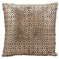 Nourison Couture Natural Hide Bias Laser Cut Gold-Beige Throw Pillow