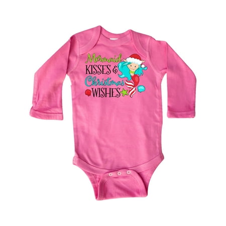 

Inktastic Mermaid Kisses and Christmas Wishes with Seashells Gift Baby Boy or Baby Girl Long Sleeve Bodysuit