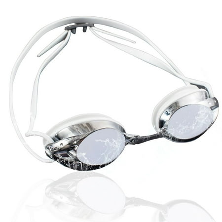 Lady Goggles - Swimming Goggles for Adults by Zodaca Mirrored Swim Goggles Anti-Fog UV Protection No Leaking Triathlon Swimming Goggles with Free Storage Case for Adult Men Women Youth Unisex - Mirror Silver/Gray