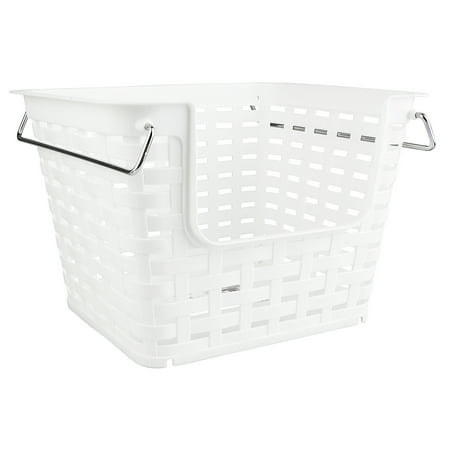Mainstays Stacking Basket With Metal Handles Large White
