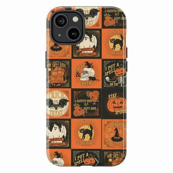 Vintage Halloween Collage Phone Case, Spooky Ghosts & Pumpkins iPhone Cover, Retro Holiday Protective Case for iPhone 16 15 14 13 12 11 Pro Plus Mini