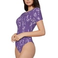 thumbnail image 2 of KLL Women 's Crew Neck Bodysuit Jumpsuits Lavender Flowers Print Short onesies Stretch T Shirts, 2 of 7