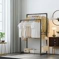 thumbnail image 5 of Hauiodp Clothes Rack, Metal Stand with 2 Hanging Rails and Storage Shelf, Simple Houseware Double Rod Clothing Garment Rack, Metal Garment Rack Organizer Freestanding Hanger, 5 of 6