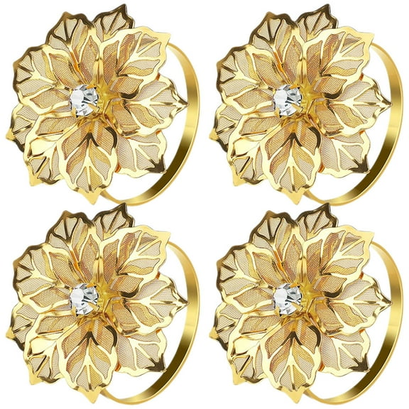 WHAMVOX 4 Pcs Elegant Metal Napkin Ring Creative Napkin Holders 5.3x5.3CM Golden