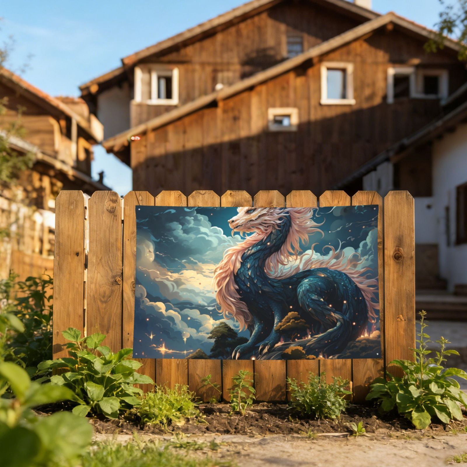 Dragon Sky Cool Art Four Hole Decorated Banner Flag for Garden Yard Home Decoration Indoor Outdoor 4x6 Ft