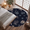 thumbnail image 3 of 3ft Round Rug, Navy Blue Coastal Non-Skid Rubber Backing Large Area Rugs - Living Room Bedroom Home Office, Nautical Summer Beach Sea Turtle Starfish Indoor Floor Mat Carpets Washable Rug, 3 of 9