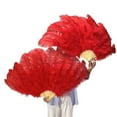thumbnail image 3 of Customized 100*60CM Red Ostrich Feather Fan 13 Bones Wedding Foldable HandHeld Fans Stage Performance Props, 3 of 7