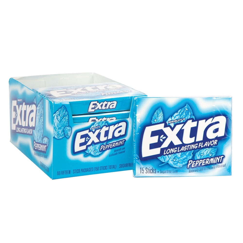 Extra Peppermint Sugarfree Gum – Long Lasting Flavor, 10 Packs, 15 Sticks Each (150 Total)