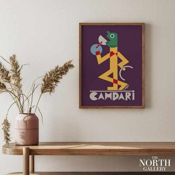 PosterArt Campari Poster Print, Purple Yellow Stick Man, Italian Liquor Vintage Poster, Bar Decor, Gift Idea, Size 8x12 UNFFRAMED