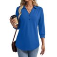thumbnail image 3 of Stichou Women's Polo Shirts 3/4 Length V-Neck Sleeve Tops Collared Business Casual 2026 Summer Spring Blouses Blue L, 3 of 6