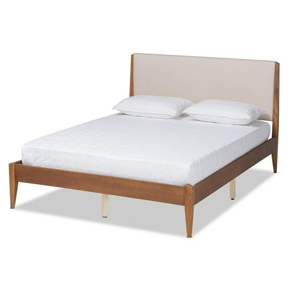 Pemberly Row Beige and Walnut Brown Finished Wood Queen Size Bed