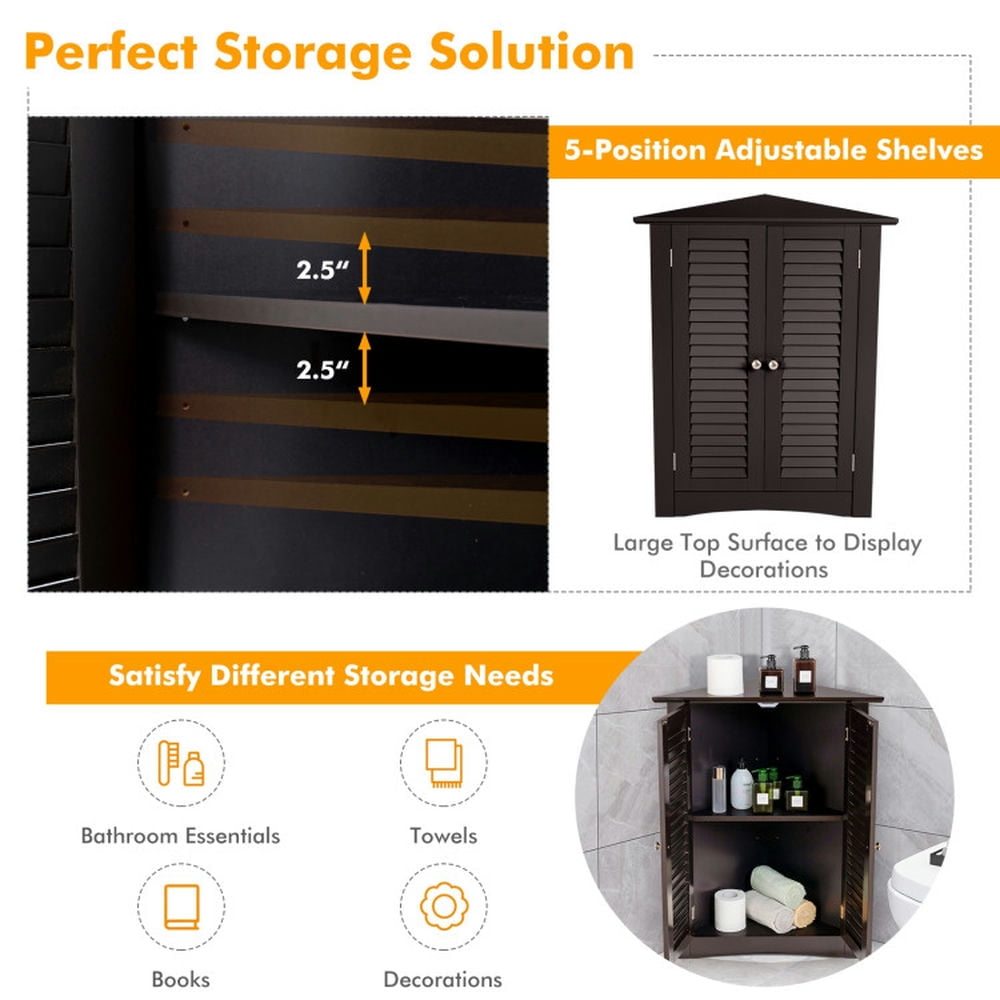 Finihen Bathroom Storage Cabinet, Bathroom Floor Cabinet, Bathroom Corner Storage Freestanding Floor Cabinet with Shutter Door, for Bathroom, Living Room, Bedroom, Kitchen, Brown Finihen Bathroom Storage Cabinet, Bathroom Floor Cabinet, Bathroom Corner Storage Freestanding Floor Cabinet with Shutter Door, for Bathroom, Living Room, Bedroom, Kitchen, Brown