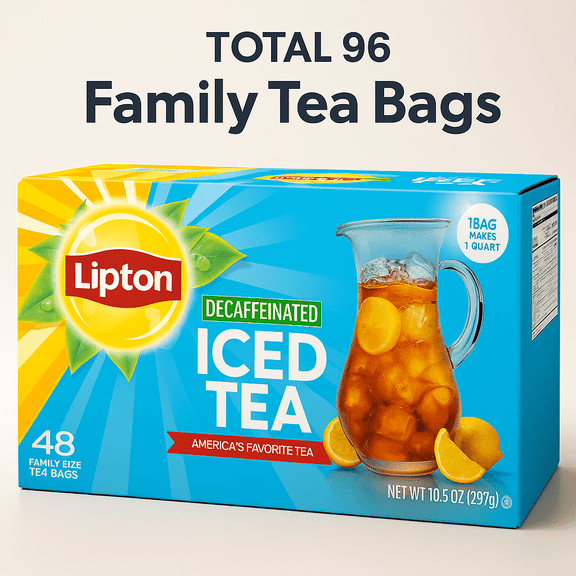 Lipton Family-Size Decaffeinated Black Iced Tea, Tea Bags, 48 Ct pack of 2 (Total 96 Tea Bags)
