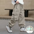 thumbnail image 6 of Ltctricy Boys' Cargo Joggers Children Lightweight Elastic Waist Pull on Wide Leg Cinch Bottom Sweatpants Baggy Casual Pants(Khaki,15-16 Years), 6 of 7