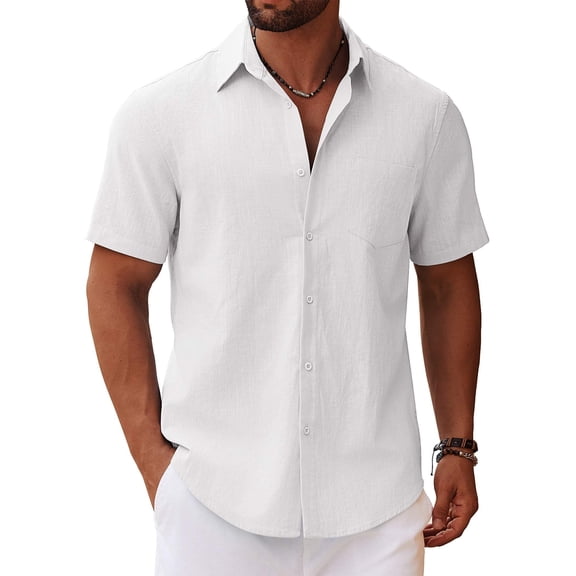 COOFANDY Mens Short Sleeve Button Down Shirts Beach Linen Short Sleeve Shirts Untucked Shirt