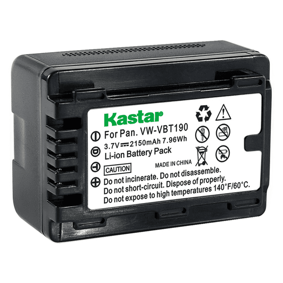 Kastar 1-Pack Battery VW-VBT190 Replacement for Panasonic HC-VX870, HC-VX870K, HC-VX870GK, HC-VX870MGK, HC-VX870MGKK, HC-VX980GK, HC-VX980M, HC-VX981, HC-VX981K, HC-W570M, HC-W570GK Camera