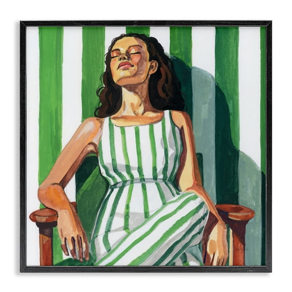 Stupell Industries Relaxing In A Striped Dress Black Framed Giclee Art, design by Kate Jarvik Birch