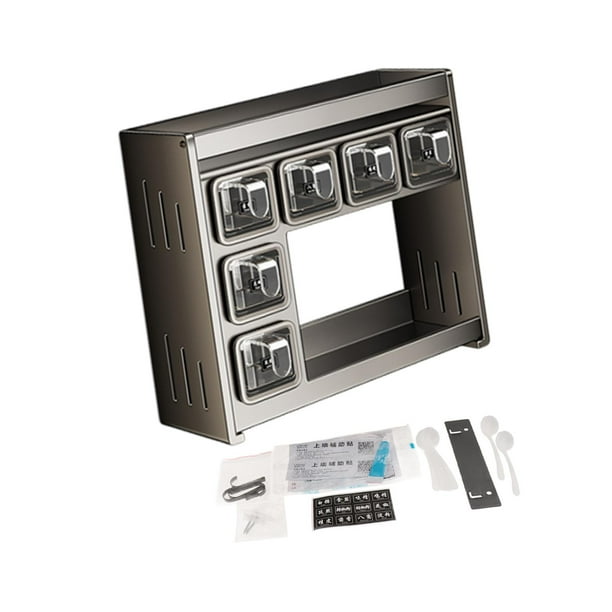 Organizador de cocina con estante para condimentos, montaje en pared, multifuncional, ahorra espacio con 6 cucharas