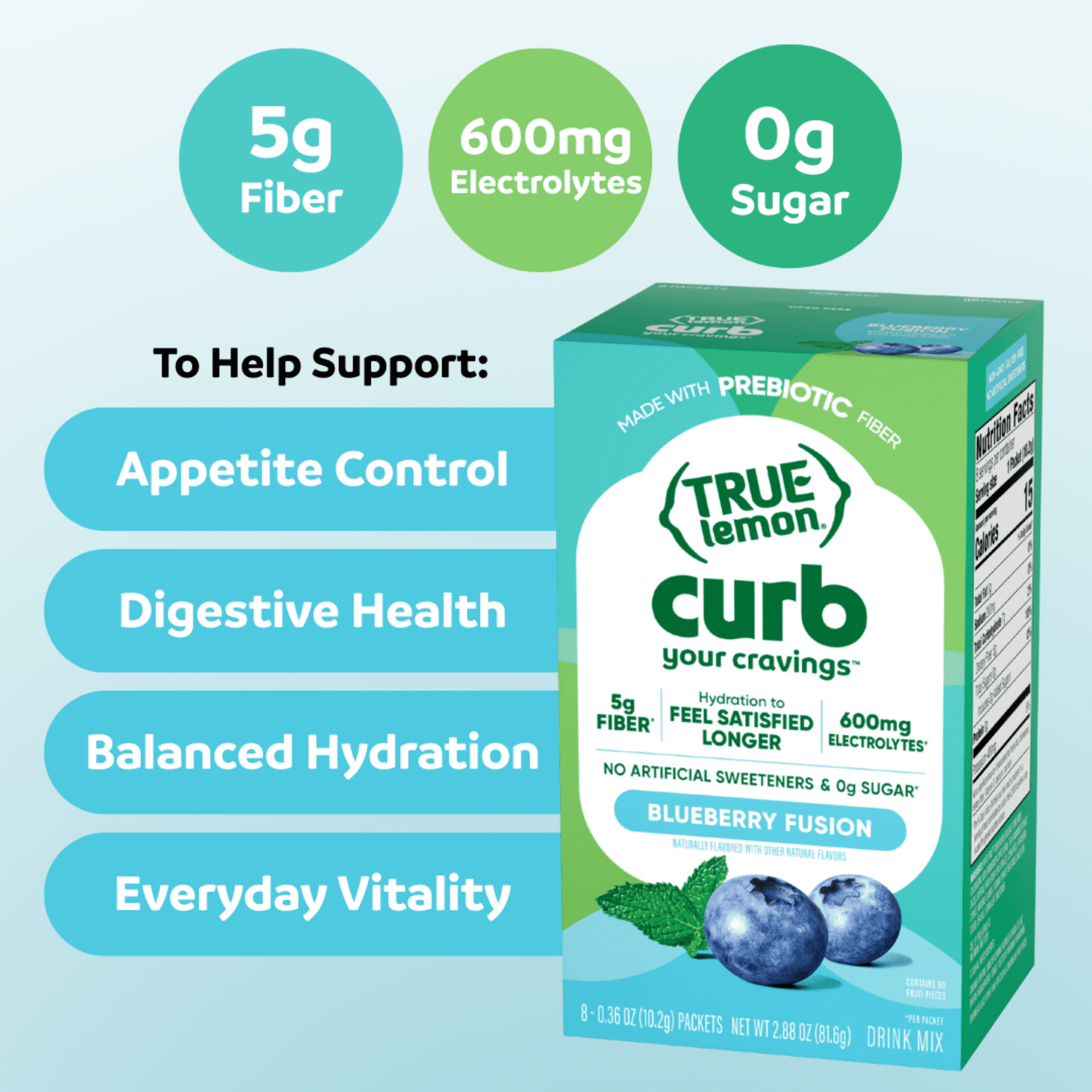 True Lemon Curb Your Cravings Blueberry Fusion Flavored Powder, 8 Ct. Drink Mix Packets