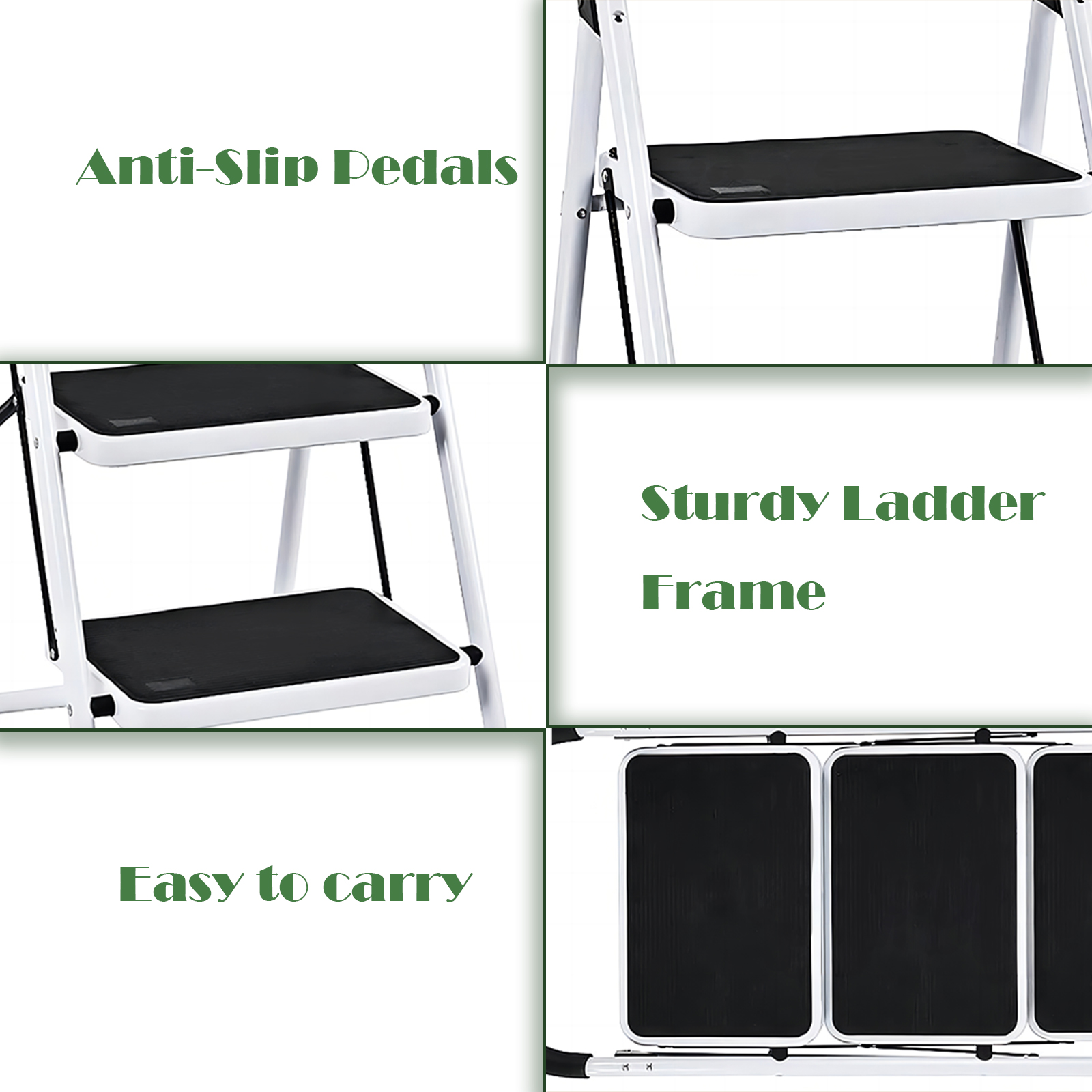 HONGGE 3 Step Ladder Folding Step Stool Heavy Duty 330Lbs Capacity Industrial Lightweight