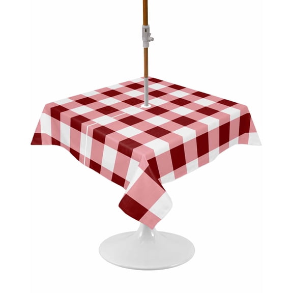 Outdoor Tablecloth with Umbrella Hole and Zipper Red Check Buffalo Plaid Square Tablecloths 54x54 Inch Waterproof Table Cloths Check Lines Patio Table Cover for Outdoor Tables Picnic BBQS Party