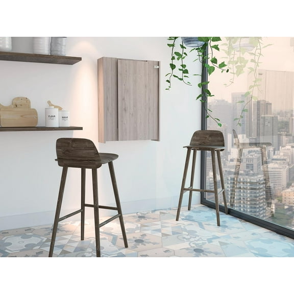 Vatta Wall Foldable Table, Multiple Shelves, Extending Table Light Gray