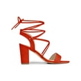thumbnail image 3 of BLISSFUL STEP Women's Shoes Faux Suede Lace Up Block Heel Slingback Open Toe Sandals Orange 7, 3 of 7