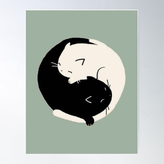 Black & White Cats ~ Yin Yang Cuddle Up >^..^< Poster Wall Art, Modern Wall Decor For Living Room Bedroom, 8x12 UNFRAMED