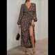 thumbnail image 4 of Vestido Holgado Informal con Escote en V, Corte A, Larga y Abertura Alta para Mujer. Estampado de Leopardo M, 4 of 9