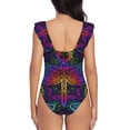 thumbnail image 5 of Goofa Indian Mandalas Dragonfly Print Women's Ruffled One Piece Swimsuit V Neck, 5 of 7