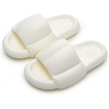 

Pillow Slippers for Women and Men Non Slip Quick Drying Shower Slides Bathroom Sandals | Ultra Cushion | Thick Sole White-9-10
