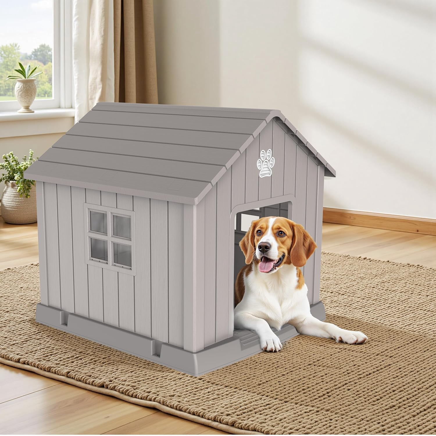 31" Dog House Kennel Indoor Outdoor,Peaked Deck Doghouse,Keep Your Dog Dry & Cozy(Grey 31.18 * 33.7 * 32.52inch)